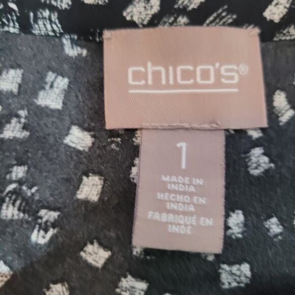 Chico's Size 1 US M No Print Strokes Embroidered Blouse Long Sleeve Notched Neck - Picture 8 of 10